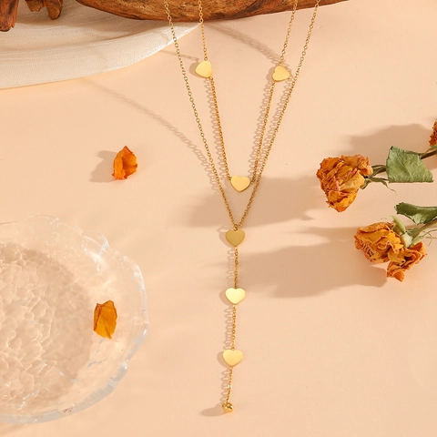 Collar De Capas Múltiples En Forma De Y Chapado En Oro Acero Inoxidable Con Dijes De Mariposa Corazón Árbol De La Vida Joyería Elegante