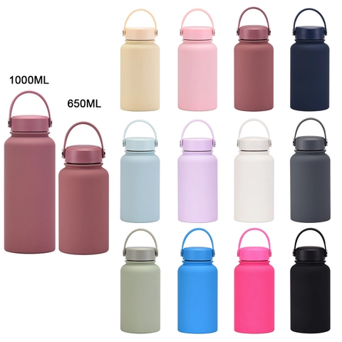 Stainless Steel Vacuum Insulated Water Bottle Portable Sports Flask With Handle Matte Finish Leakproof Outdoor Travel