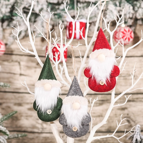 Christmas Gnome Ornaments Knitted Fabric Faceless Old Man Hanging Dolls Long Beard Pointy Hat Dangle Legs Tree Decor