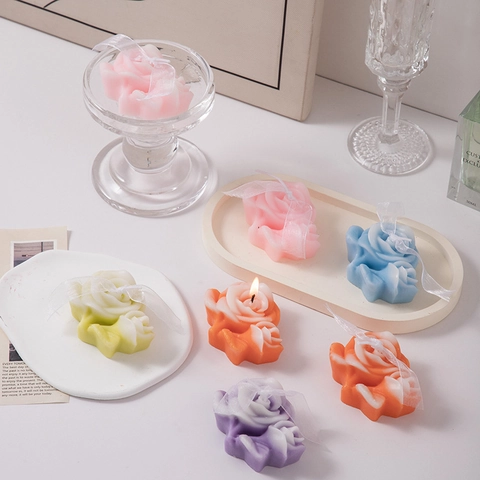 Candela Profumata Fiore Rosa Cera Di Soia Con Nastro Per Souvenir Matrimonio Decorazione Tavola Casa Regalo Romantico
