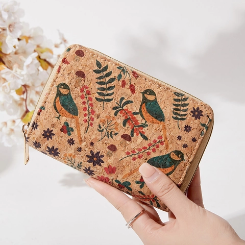 Retro Damen Geldbörse Aus Kork Mit Blumenmuster Und RFID Schutz Große Kapazität Künstlerisches Design Reißverschluss