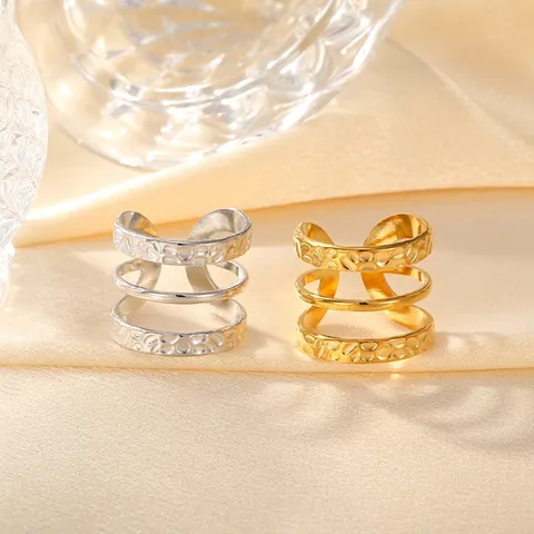 Vintage Dreischichtige Gehämmerte Offene Ring Titanstahl Galvanisiert Verstellbarer Fingerring Für Damen Mode Schmuck Geschenk