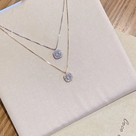 Square Halo Pendant Necklace Copper With Cubic Zirconia Shiny Simple Clavicle Chain Elegant Jewelry For Women Gift