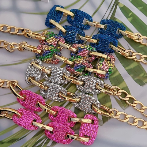 Collier Vintage de Haute Qualité Exagéré avec Strass Entrelacés Forme Nez de Cochon H-Link Hip Hop Bijoux Géométriques pour Femme Cadeau de Fête