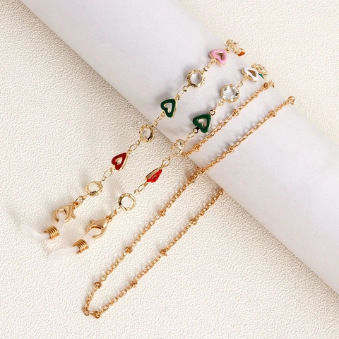 Farbige Emaille Herz Brillenkette Legierung Metall Strass Anti-Rutsch Brillenband Für Sonnenbrillen Mode Nackengurt Damen