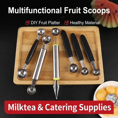 Stainless Steel Fruit Baller Scoop And Carving Knife Dual Head Melon Baller Tool For Decorative Fruit Platters And Dessert