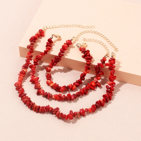 Bohemian Irregular Natural Stone Crystal Chip Necklace Bracelet And Anklet Adjustable Gold Metal Chain For Women