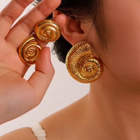 Schneckenhaus Spiral Ohrstecker 18 Karat Vergoldet Edelstahl Ozean Strand Stil Schmuck Für Damen