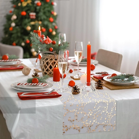 Starry Bronzing Mesh Table Runner Sheer Tulle Fabric For Wedding Banquet Party Christmas Decor Shiny Elegant Decoration