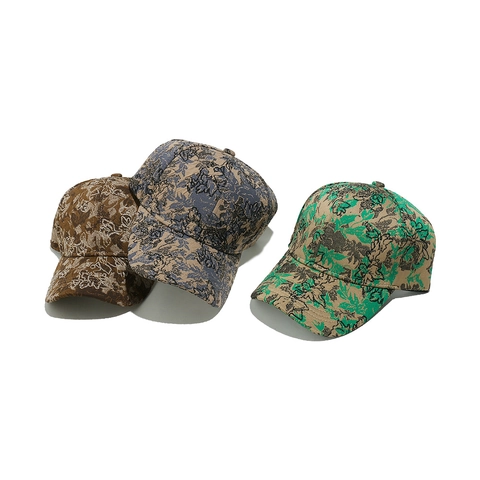 Retro Honkbalpet Met Bloemenbladprint Polyester Jacquard Zonnescherm Verstelbaar Mode Pet Met Vizier Voor Dames En Heren