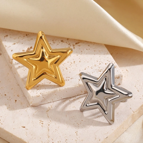 Anillo De Estrella Minimalista De Acero Inoxidable Pentagrama 3D Pulido Accesorio De Moda Tendencia Para Mujeres