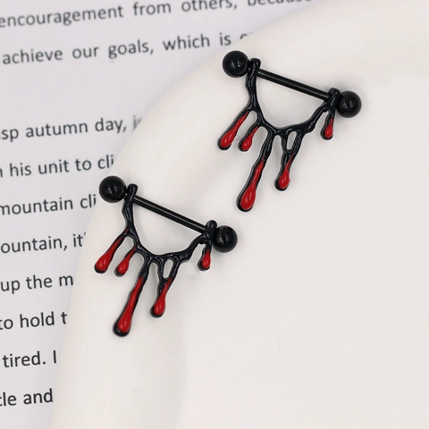Gothic Nipple Ring Black Red Blood Drop Barbell Piercing Jewelry For Halloween Punk Body Accessories Unisex Nipple Studs