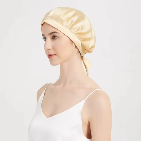 Adjustable Satin Sleep Bonnet Women Imitation Satin Hair Cap Soft Night Sleeping Hat With Ribbon Bow For Hair Care