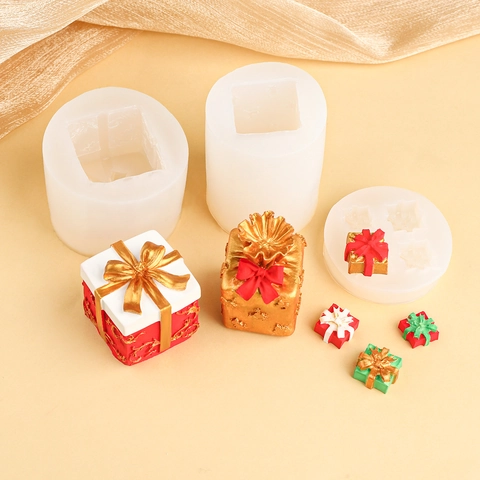Gift Box Silicone Mold Bow Ribbon Design 3D Relief For Resin Casting Cake Decorating Fondant Clay Chocolate