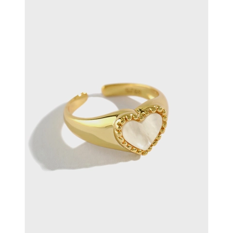 Anello Aperto Cuore In Madreperla Argento Sterling 925 Regolabile Gioielli Stile Dolce Minimalista Per Donne