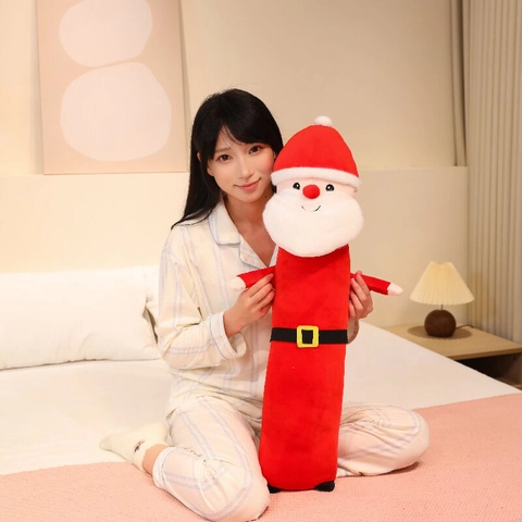 Christmas Santa Claus Snowman Long Bolster Pillow Plush Toy Soft Short Plush Home Decor Gift