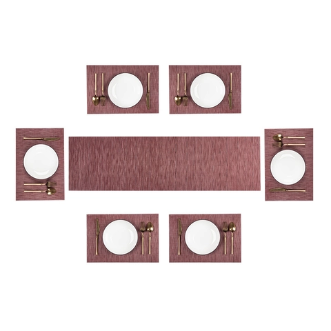 Placemats And Table Runner PVC Vinyl Woven Heat Resistant Non-Slip Washable Kitchen Dining Table Bamboo Texture American