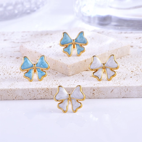 Boucles D'Oreilles Puces Nœud Émail Acier Inoxydable Avec Tige En Acier Inoxydable Bijoux Élégants Polyvalents Pour Femmes