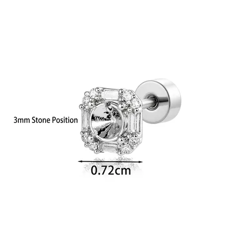 Vierkante Halo Oorkraakbeen Stud Lege Instelling Titanium Staal Schroef Terug DIY Piercing Accessoire