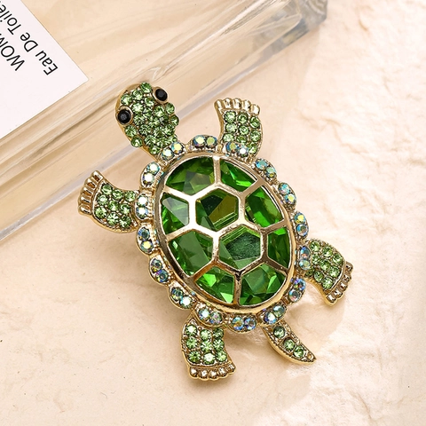 Fashion Vintage Alloy Electroplated Rhinestone Tortoise Brooch Animal Shape Pins For Women Men Clothing Decoration Accessories Gift