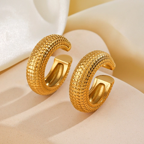 Orecchini A Clip In Acciaio Inossidabile Placcati Oro 18K Trama Squame Serpente Forma C Retro Polsini Orecchie Non Perforati Donna