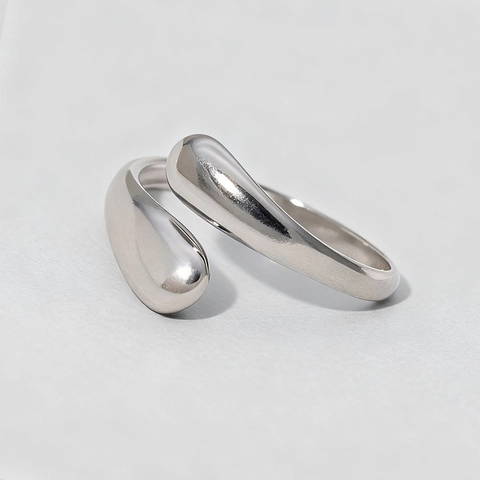 Anillo Abierto Gota De Agua Minimalista Ajustable Acero Inoxidable Pulido Joyería De Moda Para Mujer