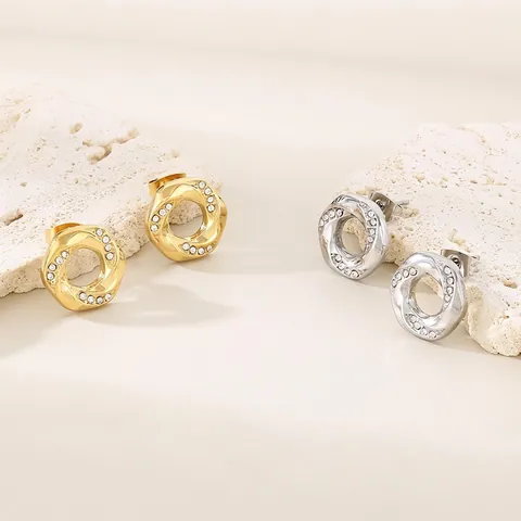 Pendientes De Botón Redondos Trenzados Con Diamantes De Imitación Brillantes Joyería Minimalista De Acero De Titanio
