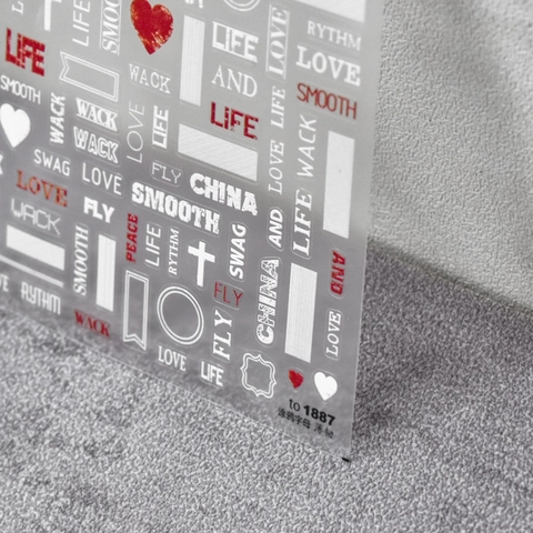 Nail Art Stickers Ultra Thin Adhesive 5D Embossed Graffiti Lettering Heart Patterns Minimalist Japanese Style DIY Manicure