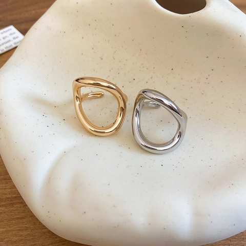 Anillo De Aleación Geométrico Irregular Para Mujer Estilo Metal Líquido Minimalista Ajustable Pulido
