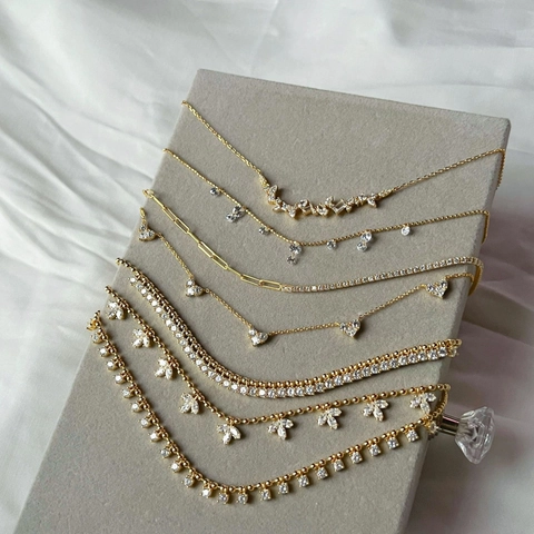 Luxury 925 Sterling Silver Gold Plated Zirconia Necklace For Women Elegant Leaf Heart Paperclip Link Chain Clavicle Necklace Fashion Jewelry Gift