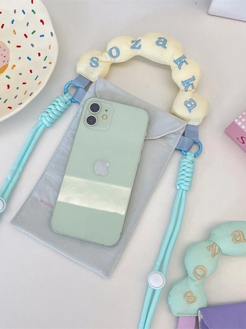 Bestickte Buchstaben Umhängetasche Handy Polyester Kontrastfarbe Wolken Griff Verstellbarer Geflochtener Gurt Süße Kleine Schultertasche