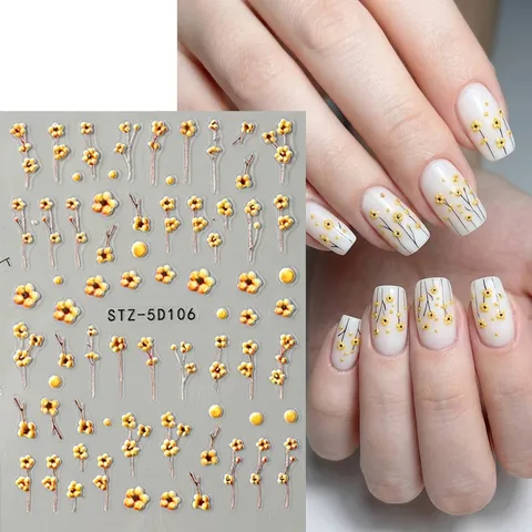 Pegatinas Para Uñas Con Relieve 5D Flores Margaritas Flor De Ciruelo Calcomanías Autoadhesivas Para Decoración De Manicura DIY