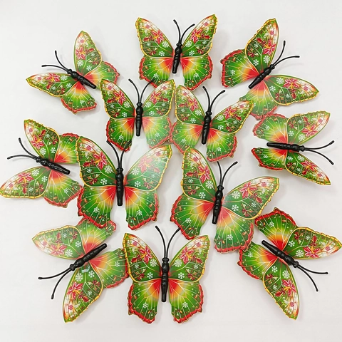 Schmetterling Wandaufkleber 3D Stereo PVC Selbstklebend Weihnachtsfeier Home Decor Rot Grün Schneeflocke Blumenmuster