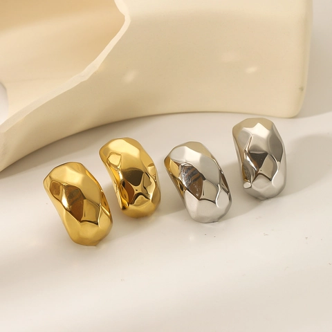Orecchini In Acciaio Inossidabile Sfaccettati Irregolari Placcati Oro 18K Geometrici Minimalisti Alla Moda