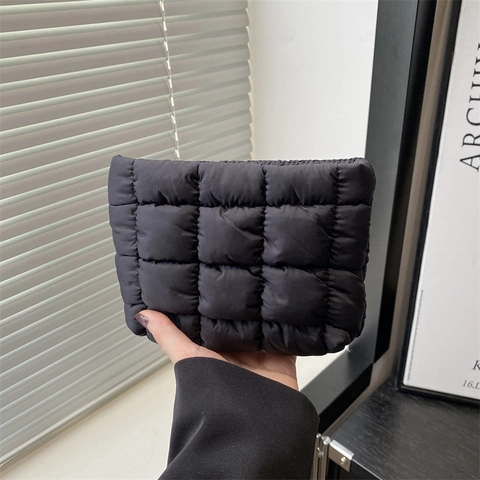 Pochette Trapuntata Puffer Nylon Imbottito Tinta Unita Grata Quadrata Moda Versatile Astuccio Con Cerniera Per Donne