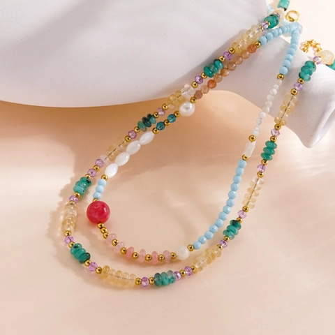 Beaded Necklace With Freshwater Pearl Natural Stone Crystal Shell And Stainless Steel Handmade Bohemian Elegant Jewelry For Women