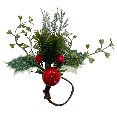 Christmas Napkin Rings Artificial Pine Needles Red Berries Pine Cones Holiday Table Decoration Rustic Winter Aesthetic