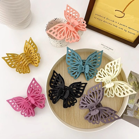 Butterfly Hair Claw Clip Large Matte Resin Hollow Double Wing Elegant Updo Hairpin Headpiece For Women Girls