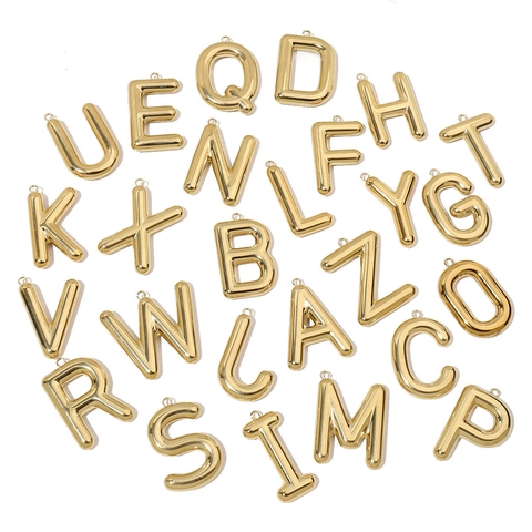 3D Ballon Alphabet Initialen Anhänger Edelstahl Spiegelpoliert Gold Für DIY Halskette Schmuckherstellung Anhänger