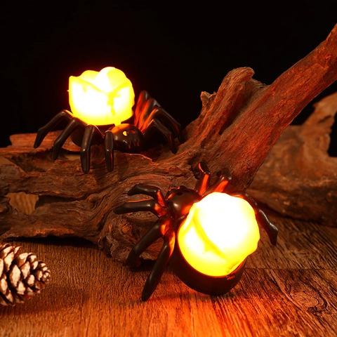 Luz De Vela LED De Araña De Halloween Lámpara Electrónica Sin Llama Con Pilas Decoración De Escritorio Plástico Accesorio De Fiesta