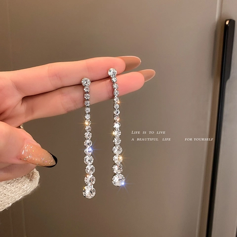 Orecchini Lunghi A Pendaglio Con Lega Strass E Perno In Argento Sterling 925 Gioielli Da Sposa Eleganti Per Donne