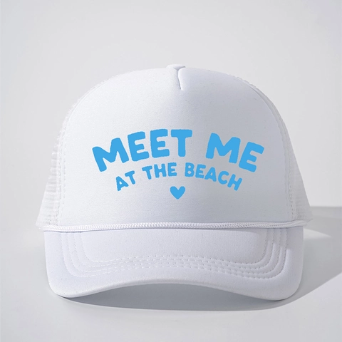 Meet Me At The Beach Buchstabendruck Trucker Hat Mesh Atmungsaktiv Verstellbar Schaumstoff Baseball Cap Sommer Strand Outdoor