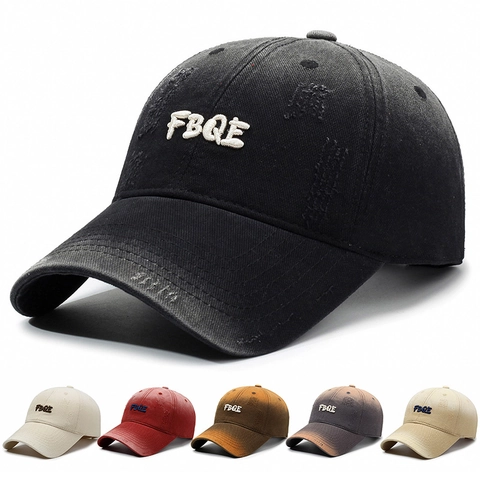 Vintage Distressed Baseball Cap Washed Cotton Adjustable Embroidered Letter Streetwear Sun Hat For Men Women