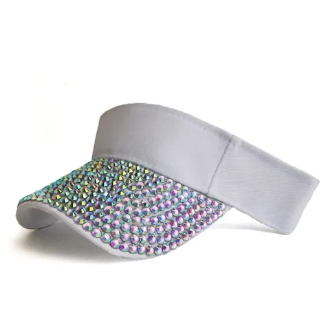 Women Sun Visor Hat Sparkling Rhinestone Empty Top Cap Breathable Wide Brim UV Protection Adjustable Summer Fashion