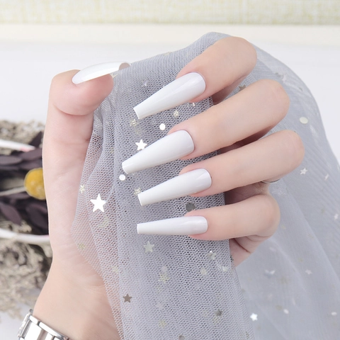 Extra Long Coffin Press On Nails Solid Color UV Coated Glossy Ballerina Style Artificial Nails For Women Daily Manicure