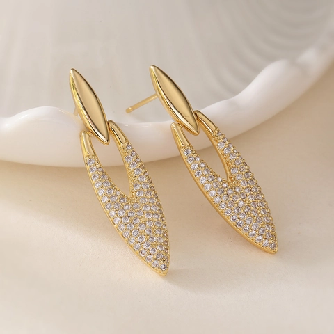 Orecchini Pendenti Geometrici in Rame per Donna Placcati in Oro 18K con Strass Gioielli Minimalisti Regalo