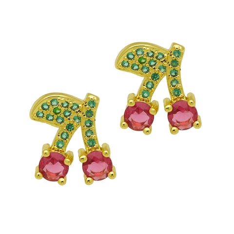 Süße Frucht Erdbeere Kirsche Ohrstecker Kupfer Emaille Zirkon Mode Süß Damen Schmuck Accessoire