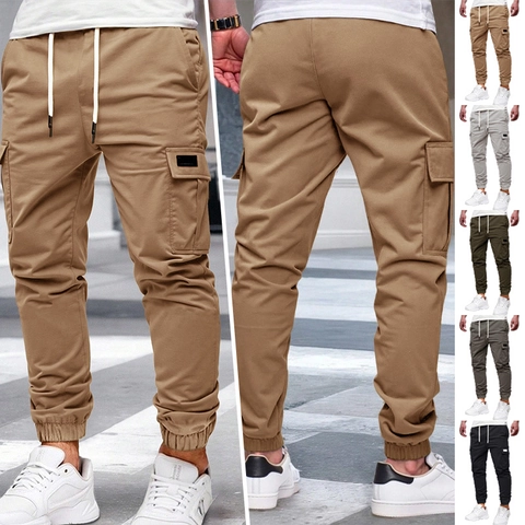 Ανδρικό Παντελόνι Cargo Jogger Πολυεστέρας Κορδόνι Ελαστική Μέση Πολλές Τσέπες Casual Urban Για Άνδρες