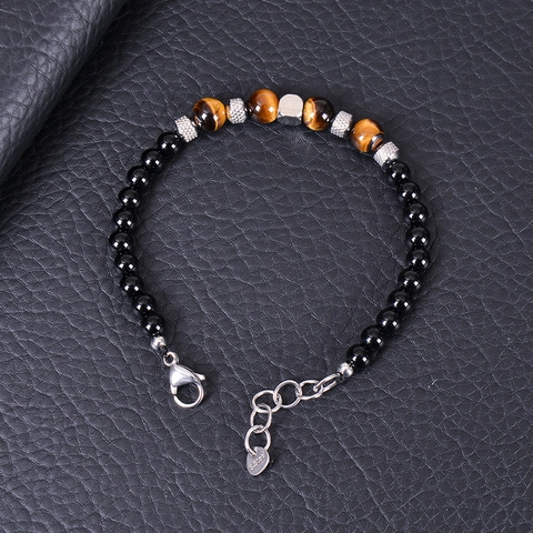 Bracciale Perle Pietra Naturale Occhio Di Tigre Ossidiana Con Chiusura Acciaio Inossidabile Per Uomo Moda Gioielli Geometrici