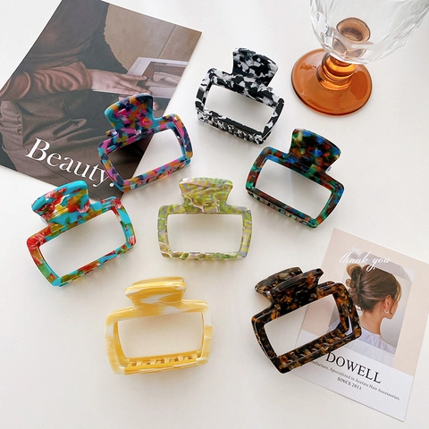 Acetate Hair Claw Clip Hollow Rectangular Geometric Marble Pattern Tortoise Shell Styling Accessory For Women